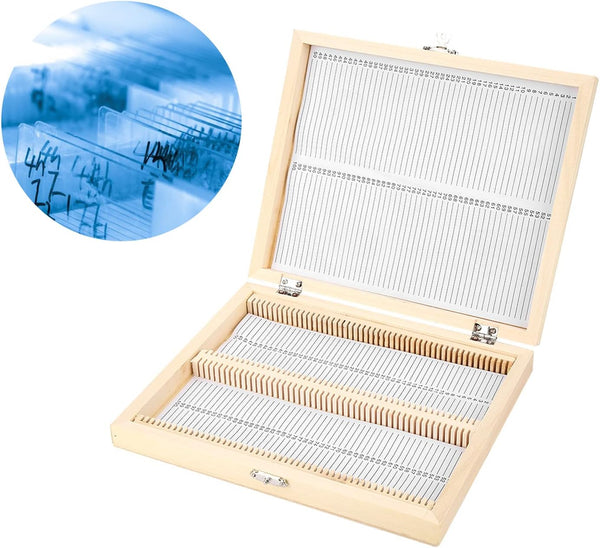Acogedor Microscope Slides Storage Box, 100-Places Wooden Box with Lock for Lab Glass Prepared Slides