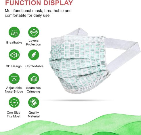 Disposable Face Masks 3 Ply with Ultra Soft Ear Loops - Beautifully Printed Breathable Protection Masks (50 Count, Pack