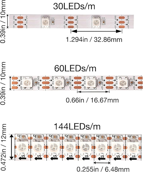 SVFISHKK WS2812B 5050 144Pixels/m 144Pixels WS2812b DC5V (3.2FT 144led IP30, LED Strip SMD Individual Addressable IC