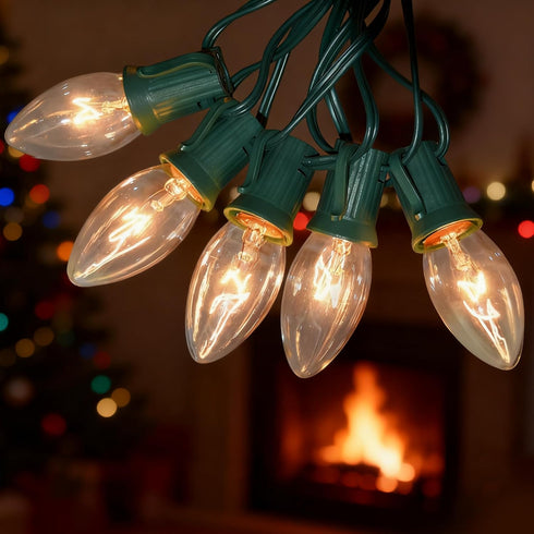 Xingzd 25Ft C9 26 C9 Bulbs, Clear Christmas Lights Outdoor, Vintage String Lights with Warm White Hanging Incandescent