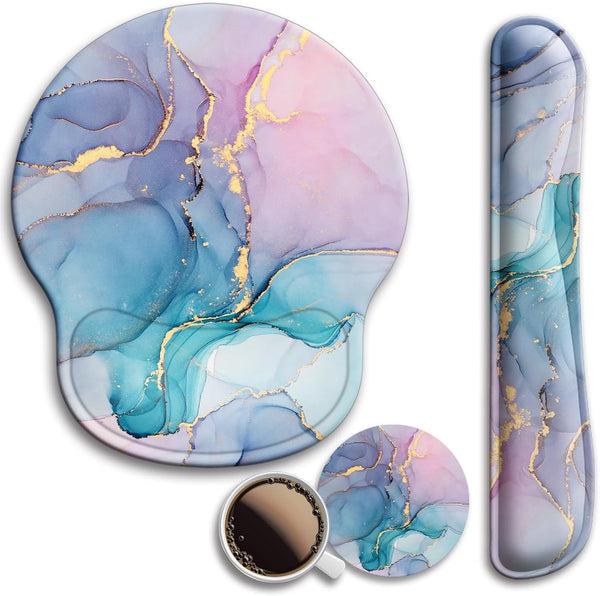 Mouse Pad and Keyboard Wrist Rest Support, Gel Mouse Pad with Coaster, Non-Slip Base, Pain Relief for Gaming