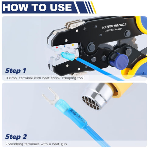 Haisstronica 200PCS Heat Shrink Fork Spade Connectors, #10 Waterproof Marine Grade Fork Terminal Connectors