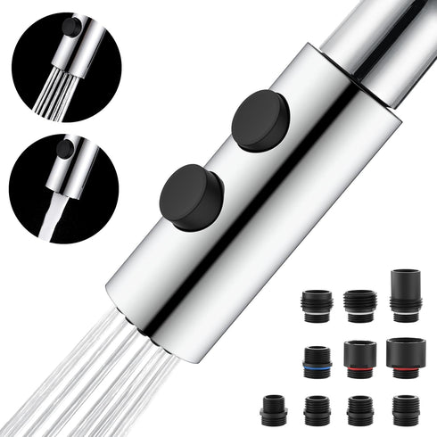 Kitchen Sink Faucet Head Replacement, Chrome Spray Head with 10 Adapters, Stainless Steel Pull Out Nozzle