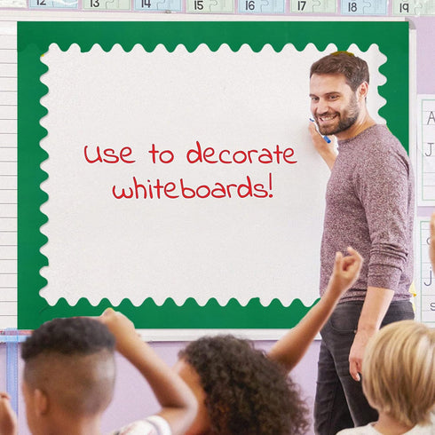 Chalkboard Border 16Ft Bulletin Board Borders, Green Scalloped Rolled Border Trim for Classroom Décor