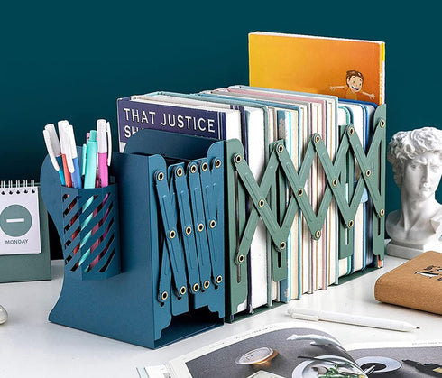 Kingsmile Metal Bookends, Heavy Book Stopper for Shelves, Removable Pen Holder for Kids Room and Office