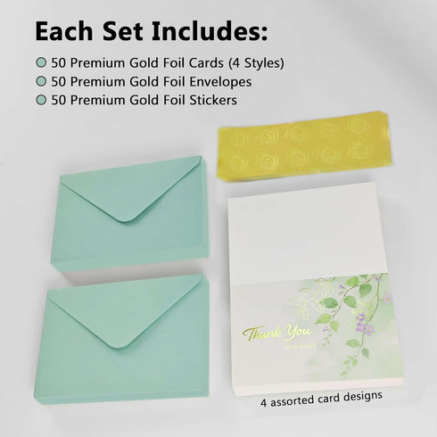 50 4x6 Inches, 4 PK Thank You Cards Bulk with Envelopes & Gold Foil Stickers, Designs for Weddings Baby Bridal Showers