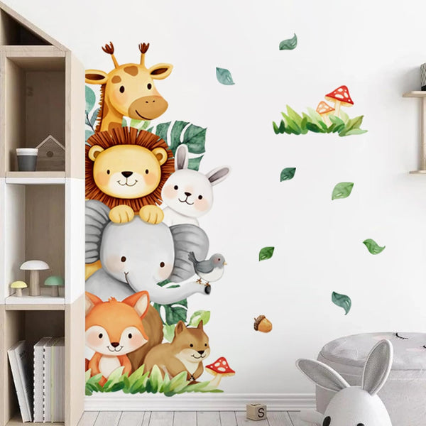 Yovkky Jungle Animals Wall Decals Stickers, Safari Giraffe Lion Elephant Fox Bunny
