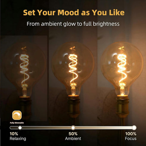 G125/G40 Bulb 2200K Dimmable Bulb,6W E26 Bulb 1Pack Large Vintage Oversized LED Edison Amber Glass Warm White Light