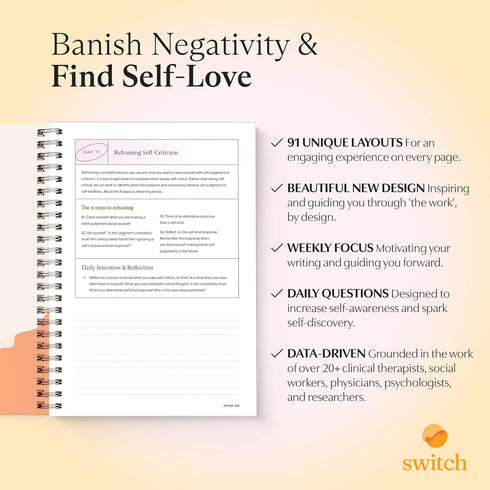 Switch Research 91-Day Self-Love Diary - Therapist Recommended Self-Care to Practice Gratitude and Mindfulness