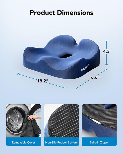 Tailbone HUANUO Ergonomic Seat Cushion, Memory Foam Cooling Gel Office Chair Cushion for Hip Support, Pressure Relief