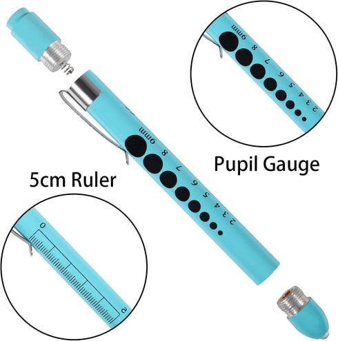 Aokin Medical Pen Light for Nurse Doctor, Reusable LED Flashlight with Pupil Gauge and Ruler, Sky Blue