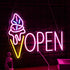 Dimmable 16.5 12.6 Ice Cream Open Neon Sign LED Light up Ice Cream Sign Dessert Open Wall Decor Sign for Business Store