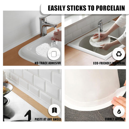 White Caulk Tape, Bath & Kitchen Self Adhesive Waterproof Caulking Tape, Toilet Caulk Strip, 4-Roll