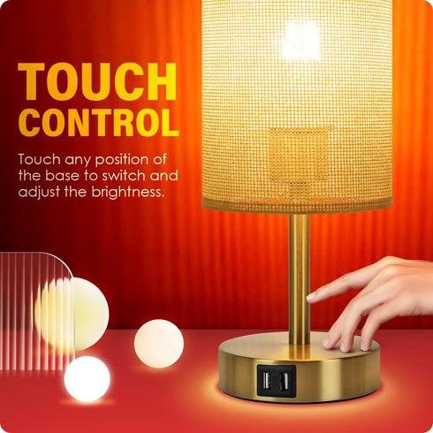 3 Dimmable Bulb Yarra-Decor Bedside Lamp with USB Port - Touch Control Table Lamp for Bedroom Wood Way Nightstand Lamp