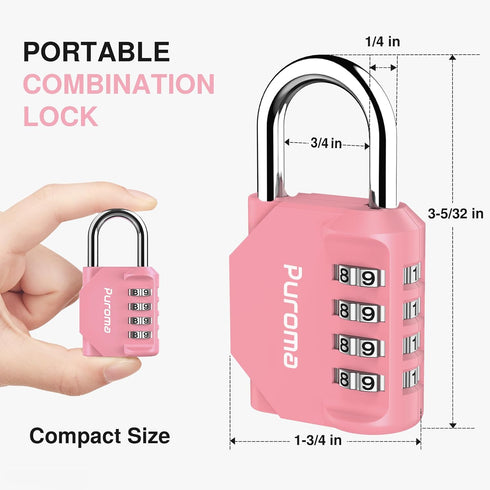 Puroma 1 Pack Waterproof Combination Lock, 4 Digit Padlock for School Gym Locker, Outdoor Storage (Rose Pink)