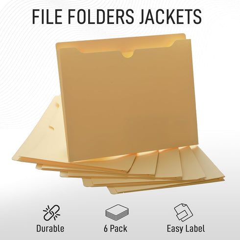 Manila File Jackets - 1 Inch Expansion, Letter Size, Reinforced Straight-Cut Tab, 6 Pack