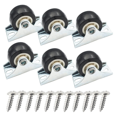 Floyutin 1 inch Rigid No-Swivel Plate Casters, Small Rubber Wheels for Furniture (6 Packs)