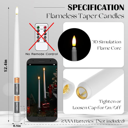 50 12.4 inch Baquler Pcs Extra Long Flameless Taper Candles Battery Operated Taper Candle Bulk LED Flickering White