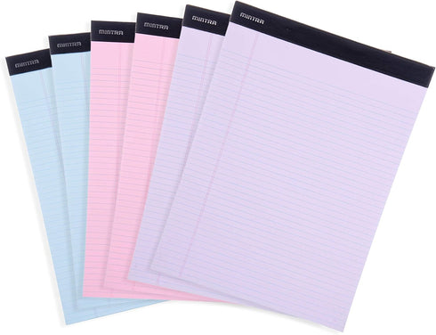 Mintra Office Legal Pads, BASIC PASTEL 6pk, 8.5in x 11in, Narrow Ruled, 50 Sheets per Notepad for School and Office