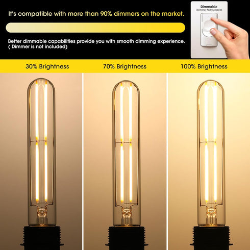 Gozelux Dimmable E26 Bulb 6W 60 Bulbs AC120V 2700K 60 750LM T10 Bulb Pack 6 Light Equal watt LED Light Warm White