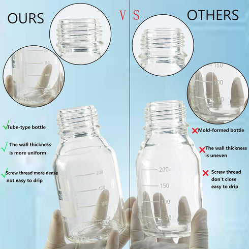 1000ml Graduated Glass Round Media Storage Bottle, Blue GL45 Screw Cap, 3.3 Borosilicate Glass