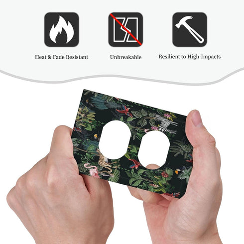 Wild Jungle Animals Decorative Switch Plate Covers, 1 Gang Duplex Wall Plate, Nature Tropical Botanical Electrical