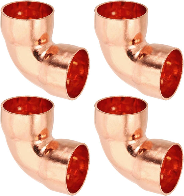 PATIKIL 7/8" ID 1.2mm Thick Elbow Copper Fitting, 4pcs 99.9% Pure Copper Pipe Fitting