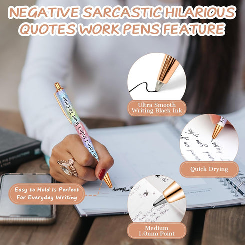 Snarky Funny Office Pens, 12 Pcs Negative Sarcastic Quotes Ballpoint Pens with Stylus Tip for Colleagues, Black Ink