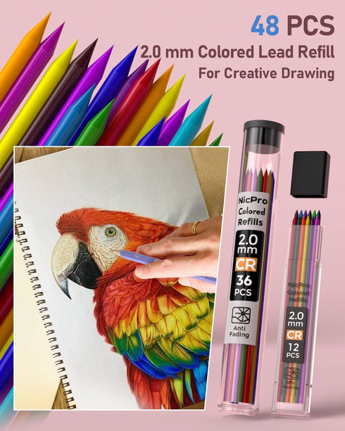 Nicpro 47PCS Aesthetic School Supplies in Big Capacity Pen Case, Cute Pastel Mechanical Pencils 0.5, 0.7, 0.9 & 2mm Lead