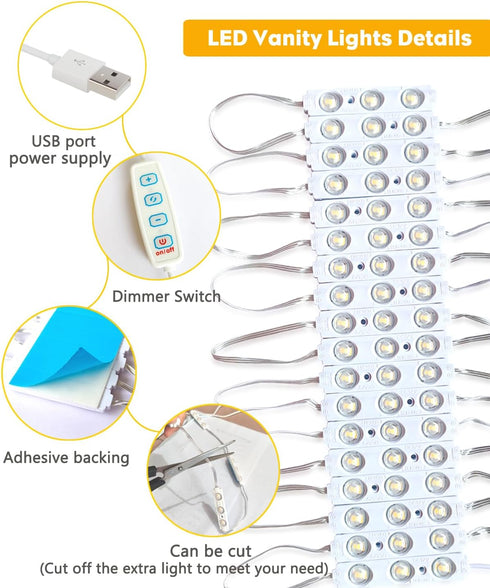 DLOMT 3 Dimmable Vanity Lights for Mirror LED Makeup Light Strip with Color Temperature Lighting Modes and Stick on
