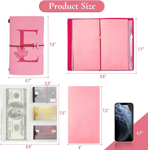 Personalized Pink Initial Leather Journal Gift, Heart Diamond Pen Set, Travel Notebook Diary, Refillable Notepads