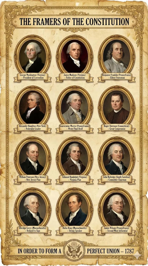 Set (4 Pack) Summary, 11x17 JELLY BEAN GENIUS Constitution Poster - Framers, Flag, Article I - Laminated - US History