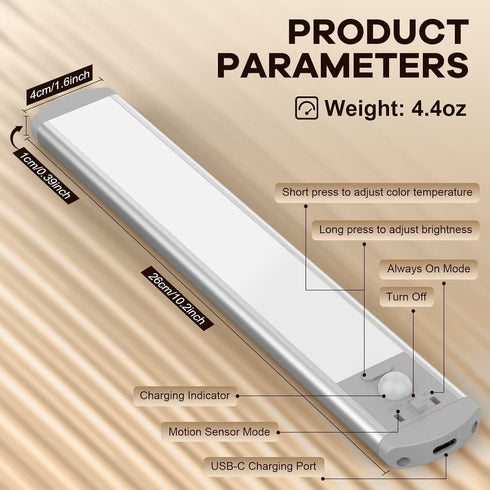 80 Closet 3 Dimmable BIAT Under Cabinet Lights, LED Motion Sensor Indoor, Rechargeable Lights with Color Temps