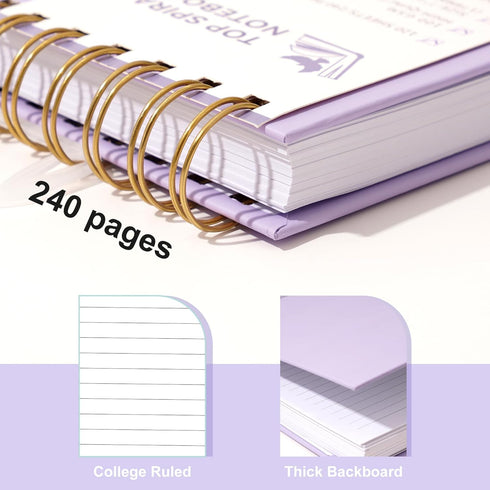 Yoment Top Spiral Notebook, Hardcover Steno Pads, 240 Pages, 7"x10", College Ruled, Left-Handed Notebooks, Purple