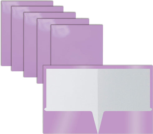 Better Office Products 25 Pack 2 Pocket Glossy Laminated Lavender Paper Folders, Letter Size, Lavender Portfolios