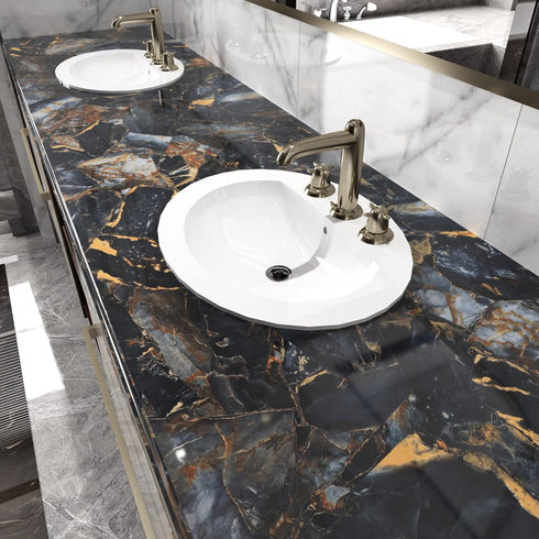 Marble Black Contact Paper, Peel and Stick Gold Wallpaper for Kitchen, Waterproof Vinyl Film for Countertop Cover
