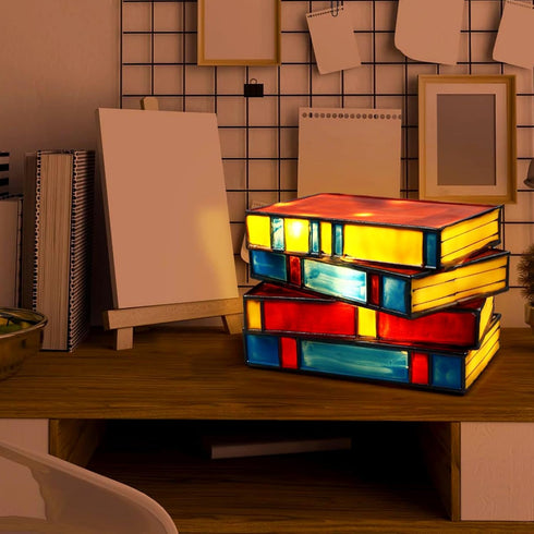 Rehenbsem Stained Resin Stacked Books Lamp, Stained Stacked Books Lamp,Reading Book Lighting Vintage Table Lamp