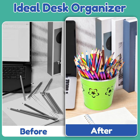 9 Pack Metal Pen Holders, Colorful Desktop Pencil Cups with Flower Pattern, Mini Pencil Bucket, Makeup Brush Storage