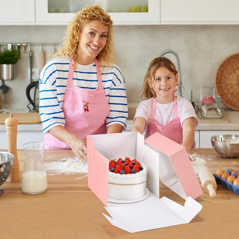 12Pcs Pink Square Cake Boxes with Window, 8x8x8 Inches Disposable Bakery Carrier for Pastries, Cookies, Cupcakes,