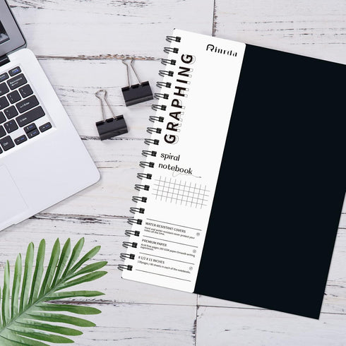 Graph Paper Notebook, 8.5" x 11" Spiral Notebook, 120 Pages, 100 GSM, Hardcover, 4 Pack, Engineering Notebook, Black