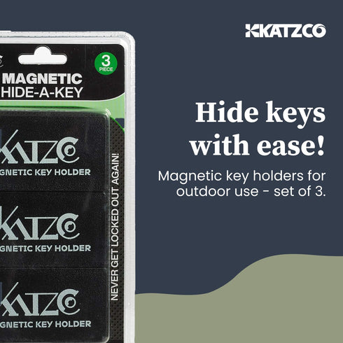 Katzco 3-Pack Magnetic Key Lock Box - Hide a Spare Key - 1.25 x 2.75 in Strong Magnet Case, Black