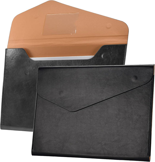VANRA PU Leather Expanding File Folder, Document Holder for A4 Letter Size Paper with Invisible Magnetic Closure (Black)
