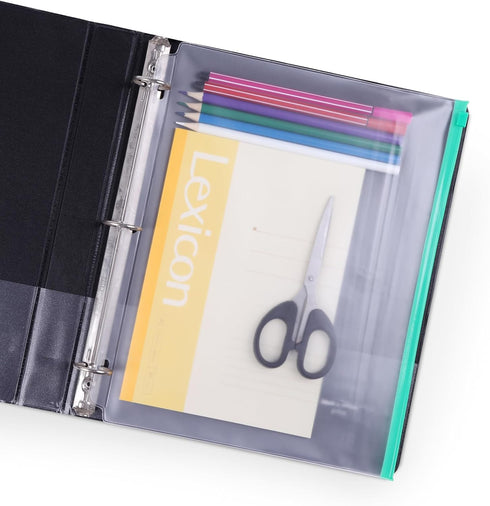 YoeeJob 3 Holes Clear PVC Zipper Binder Pocket Insert Pages, 15 Packs (5 Color), Letter Size, 8 1/2"x 11 Loose Leaf