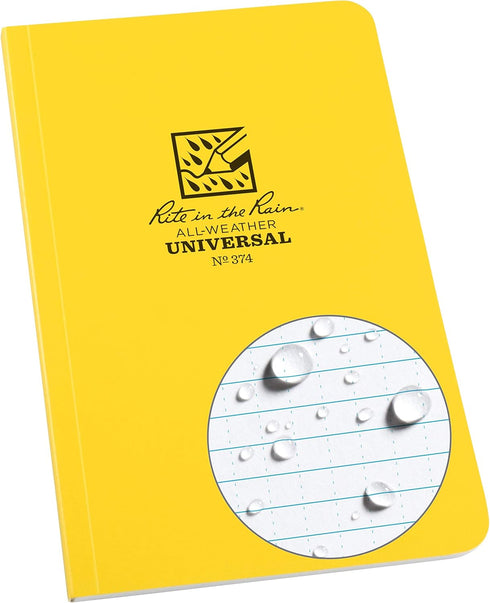 Rite in the Rain Weatherproof Soft Cover Notebook (4.625" x 7.25", Yellow Cover, Universal Pattern No. 374)