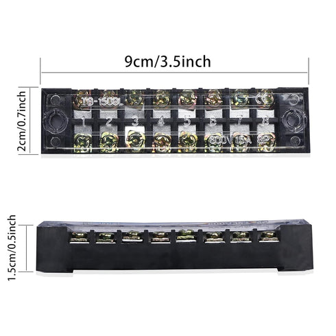 PNGKNYOCN 8 Positions Dual Rows 600V 15A Barrier Screw Terminal Strip Block with Cover TB-1508 (5-Pack)