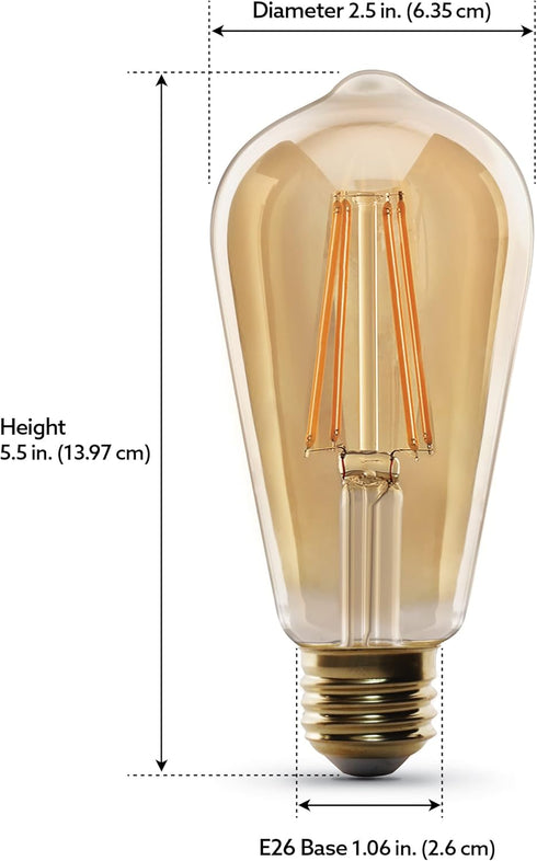 ST1960/FIL/AG 60 Dimmable, ST19 Bulb, 5.4" 2.5" 2100K Feit Electric Watt Equivalent WiFi No Hub Required, Alexa