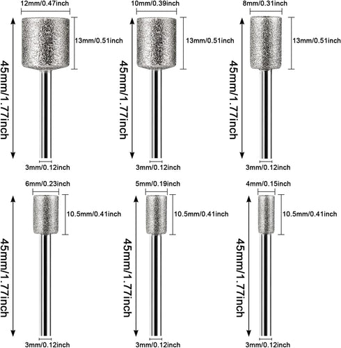 Stone Carving Set Compatible with Dremel, HOMEIDOL 12PCS Diamond Burr Bits for Stone Rocks Jewelry Glass Ceramics (4mm 5mm 6mm 8mm 10mm 12mm)