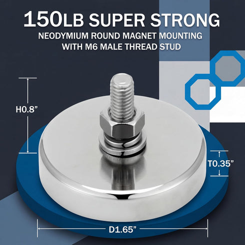 10 Pack 150 lb M6 (N42,Silver) Therwen Magnet with Male Threaded Stud Heavy Duty Powerful Neodymium Round Magnets