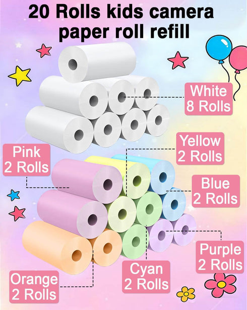 Affheny 20 (0.98" 2.24") Rolls Instant Camera Refill Print Paper, HD Kidizoom Print Camera Paper Refill for Most Kids