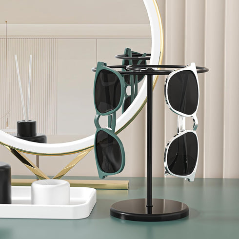 Coward 360° Rotating Sunglasses Organizer Stand, Glasses Display Storage, Eyeglasses Rack, Table Dresser Desk (Black)
